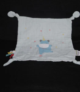 Doudou plat VERTBAUDET VERT BAUDET carré lange coton gaze vert bleu ours étoiles - Picture 1 of 2