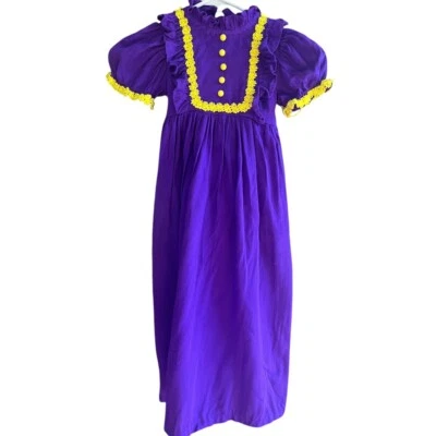 Maxi Vestido Vintage Años 70 Púrpura Borde Amarillo Largo Hippie Boho Niñas Vestido 3T 4T Foto 1 de 4