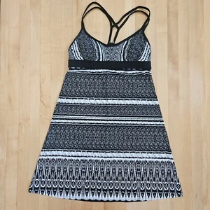 Athleta Swim Dress Womens Sz S Black White Racerback Strappy Striped Activewear - Picture 1 of 15