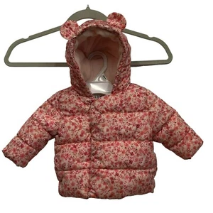 Old Navy Baby Girls' Water-Resistant Floral Puffer Jacket With Bear Ears 3-6 Mon - Picture 1 of 10