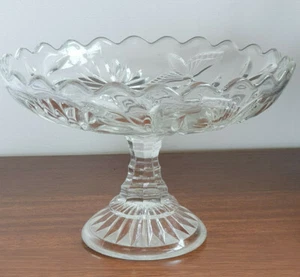 Australian Crown Crystal Butterfly Bush Clear Glass Comport - 1925 - 1930 - Picture 1 of 4
