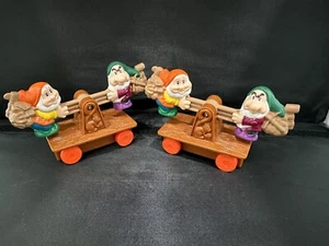 Disney Snow White 7 Dwarfs Railroad Handcar Happy Meal Toy 1990s Push Pull 2set - Picture 1 of 6