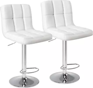 Bar Stools Set of 2, Armless Adjustable Swivel Barstools, PU Leather Hydraulic K - Picture 1 of 12