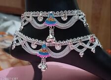 Indian Women Silver Plated Anklets Traditional Belly Dance Feet Bracelet Wedding