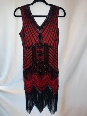 1920s Gatsby Sequin Fringed Flapper Dress with headpiece - Size Small - Image 1 of 3