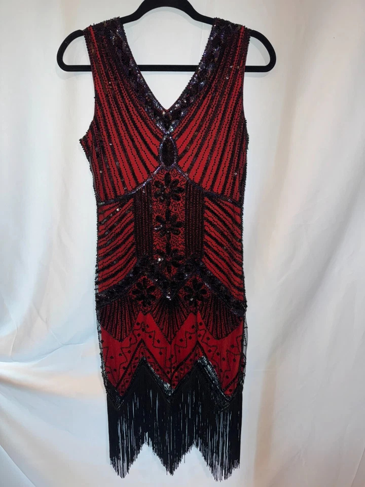 1920s Gatsby Sequin Fringed Flapper Dress with headpiece - Size Small - Image 1 of 3