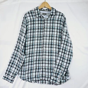 Linea Mens Long Sleeve Linen Shirt Size Large Checked - Picture 1 of 10