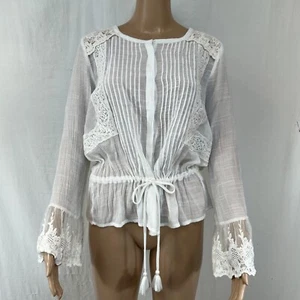 LOVESTITCH women's Blouse sz M. White semisheer with Lace. Rayon Blend - Picture 1 of 13