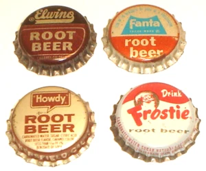 Vintage Lot 4 NOS Cork Lined Root Beer Bottle Caps Elwino, Howdy, Fanta, Frostie - Picture 1 of 6