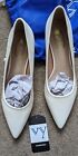 NEW WUIWUIYU Ladies WHITE/WARM WHITE kitten heel court shoes uk size 6