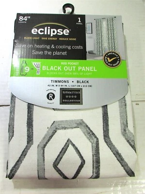  Eclipse Rod Pocket Black Out Panel 42"x84" TIMMONS Negro/Blanco Nuevo en Paquete Foto 1 de 4