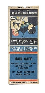 Cubierta de main café alma Michigan vintage Matchbook - Imagen 1 de 1
