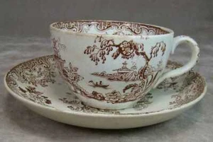 Antike J Furnival Eisenstein Tasse Untertasse braun Transfer Shanghae - Bild 1 von 4