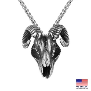 Men Stainless Steel Chain Necklace Retro 3D Demon Skull Goat Head Pendant 1440 - Picture 1 of 5