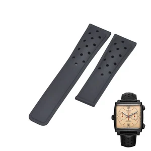 22mm Black Rubber Watch Strap For Tag Heuer Monaco CAW211U FC6356 - Picture 1 of 7
