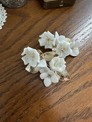 NWOT White Ceramic Floral Statement Earrings Converted To Clip Ons - Image 1 of 4