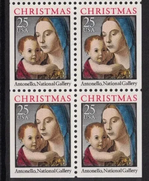 US Madonna and Child by Antonello 25c Stamp Booklet Block of 4 Scott #2514b - Image 1 of 1