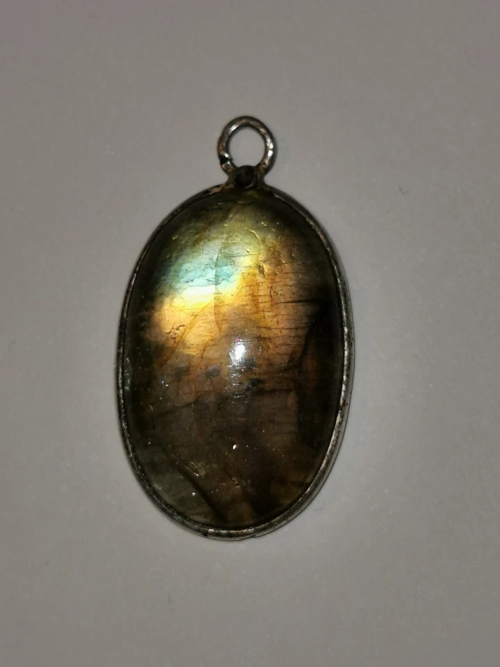 Ciondolo Labradorite - Montatura Argento 925 - Vintage / Anni 60 - Immagine 1 di 4
