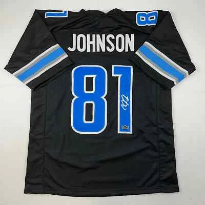 Facsimile Autographed Calvin Johnson Detroit Black Reprint Jersey Size Men's XL - Image 1 of 4