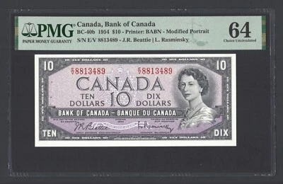 Canada 10 Dollars 1954 BC-40b Uncirculated Grade 64 - Image 1 of 2