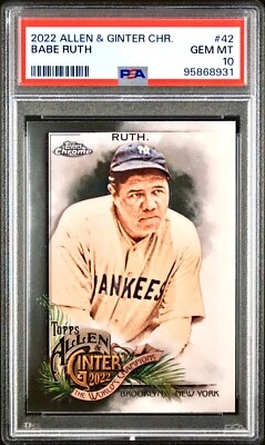 Babe Ruth RARE TOPPS CHROME INVESTMENT CARD SSP GINTER HALL OF FAME MINT PSA 10 - Image 1 of 4