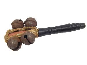 5H Antique Baby Rattle Sleigh Jingle Bells Wood Handle Victorian? Era - Picture 1 of 6