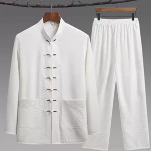 Set Abbigliamento Tradizionale Cinese Kung Fu Fibbia Camicia Orientale Retro Pantaloni Top - Foto 1 di 22