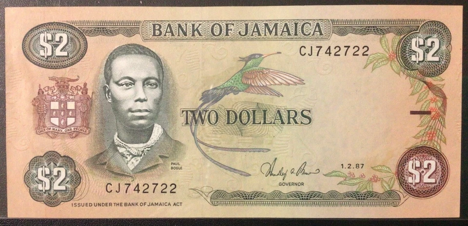 1987 JAMAICA PAPER MONEY - 2 DOLLARS UNCIRCULATED BANKNOTE! - Image 1 of 2
