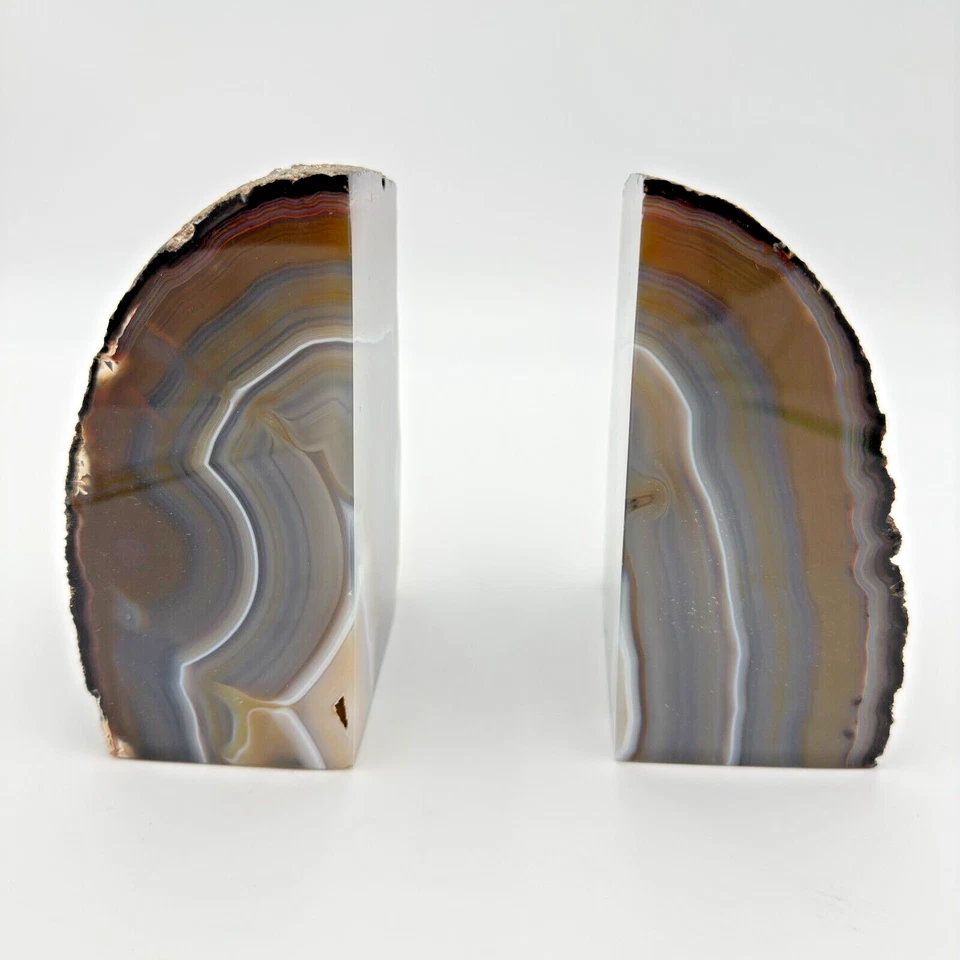 Brazilian Agate Bookends Polished Brown Grey Rounded 5.5" - Image 1 of 4
