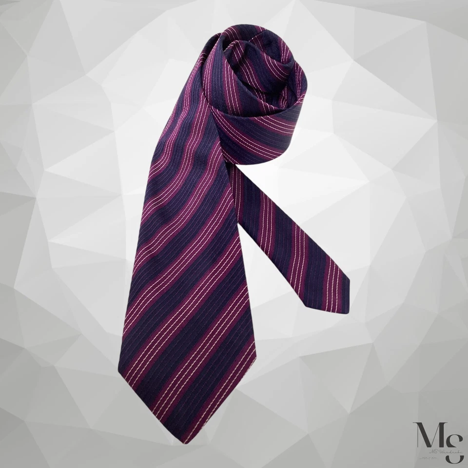 Роскошный шелковый галстук AQUASCUTUM Current в фиолетовую полоску сделано в Италии W: 3 дюйма отличное состояние - Изображение 1 из 4