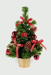 30cm Premier Green Mini Christmas Tree Decorated in Red & Gold - Picture 1 of 4