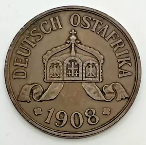 1908 German East Africa 5 Heller KM#11 William II Bronze Deutsch Ostafrika - Picture 1 of 2