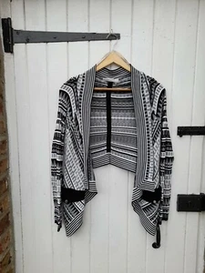 KAREN MILLEN WOMENS ASYMMETRIC DROP BLACK & WHITE STRIPED COTTON CARDIGAN - UK 8 - Picture 1 of 11