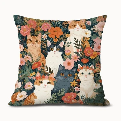 Vintage Floral Cat Pillow Covers 18x18, Cottagecore Room Decor, Whimsical Flo... - Image 1 of 4
