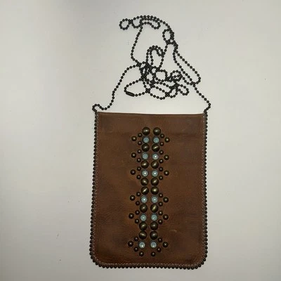 Leatherock USA Journey 棕色皮革镶嵌水晶细胞袋斜挎包 — 第 1/4 张图片