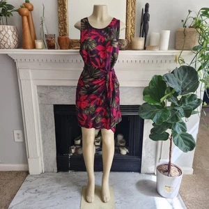 Vintage 90er lila Blumen Minikleid rosa tropisch Sarong Stil Größe 10 - Bild 1 von 12