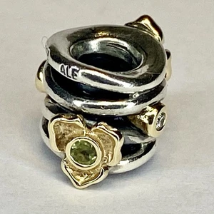Pandora Retired Rare Ale Sterling Silver w/14K Gold Diamond & Peridot Charm - Bild 1 von 13