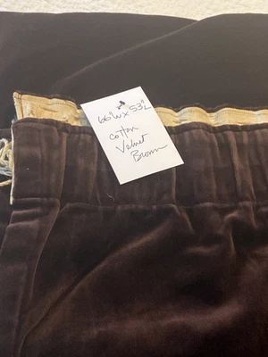 Mid-Late 20th C. Brown Cotton Velvet Unlined  Curtains 66"W  X 53" L - Image 1 of 4