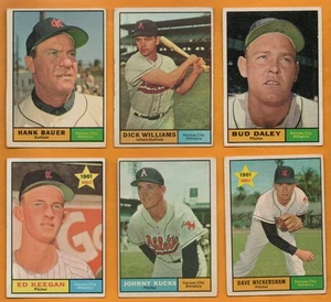 Lotto 6 carte 1961 Topps Kansas City Athletics Bauer Williams Daley Wickersham - Foto 1 di 2