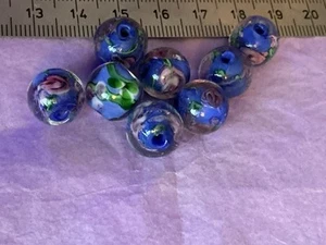 2 Vintage Blue Glass Flower Floral Lamp Work Lampwork Beads - Picture 1 of 1
