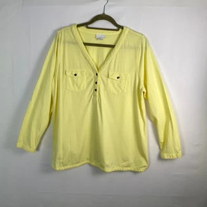J Jill Talla LP Amarillo Limón Cuello en V Ligero Top Calado Bolsillos con Botones Transparentes - Imagen 1 de 13
