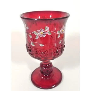 Jarrón vintage L G Wright margarita y cubo rojo rubí 6" vidrio decorado a mano - Imagen 1 de 3