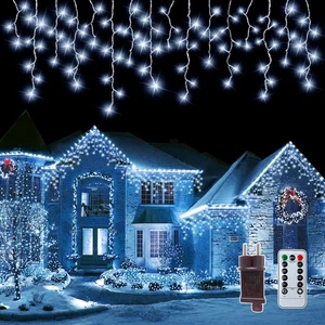 PEMOTech 10m Christmas Icicle Lights Outdoor with Remote 432 LEDs - Cool White - Picture 1 of 6