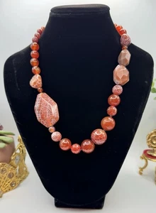 Wunderschöne echte Schlange Achat bräunliche Perlen Halskette 18" lang Modeschmuck - Bild 1 von 6