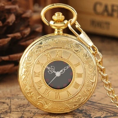 Men Quartz Pocket Watch Gold Hollow Cage Steampunk Vintage Pendant Gift NEW - Image 1 of 4