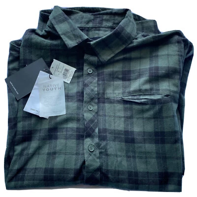 Men’s Plaid Shirt NWT Native Youth Button Up Green XL Bloomingdales 100% Cotton - Image 1 of 4