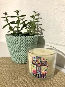 Christian Faith Cross 8oz Soy Glass Jar Candle Scented Fresh Faith- Floral Gift - Picture 1 of 1