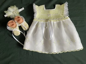 Newborn Baby Girl Dress Set - Pale Yellow & White - Picture 1 of 8