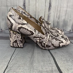 Antonio Melani Cream Brown Ahmber Snake Leather Bow Moc Pumps Heels Size 7.5M - Picture 1 of 10