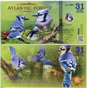 ATLANTIC FOREST 31 AVES DOLLARS BIRD BLUE JAY 2017 UNC - Picture 1 of 1